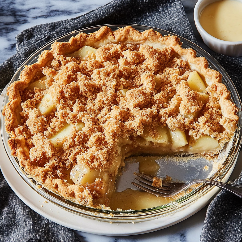 Fall Apple Crumble Pie with Cinnamon Spices Golden Topping 1