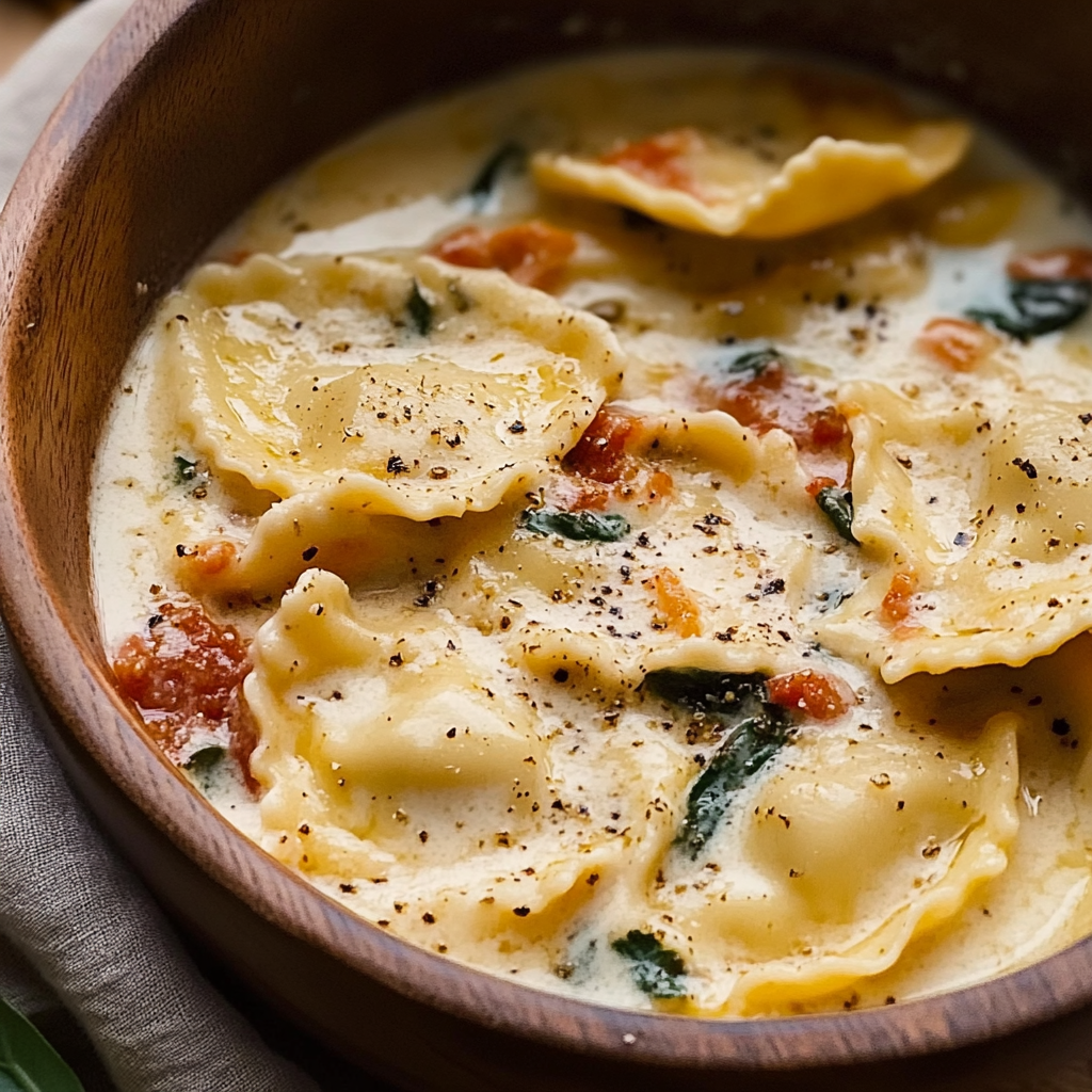 Creamy Tuscan Ravioli Soup