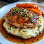 GARLIC HERB CHICKEN WITH MASHED POTATOES AND GLAZED CARROTS 1