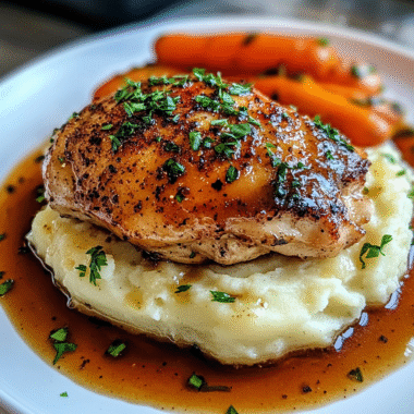 GARLIC HERB CHICKEN WITH MASHED POTATOES AND GLAZED CARROTS 1