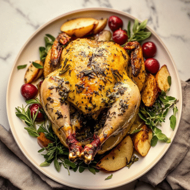Herb Butter Roast Chicken with Pears