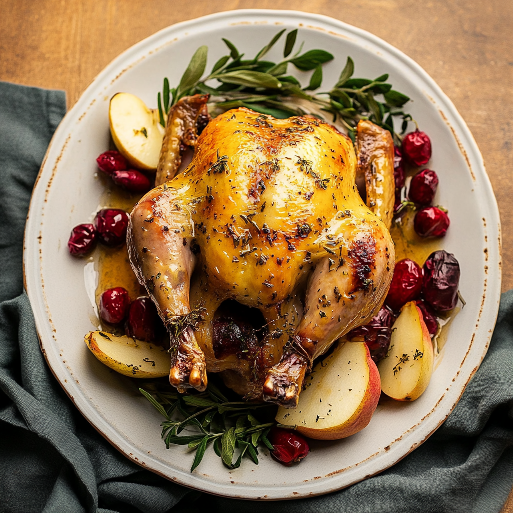 Herb Butter Roast Chicken with Pears