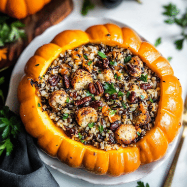 Pumpkin Stuffed with Wild Rice and Sausage 1