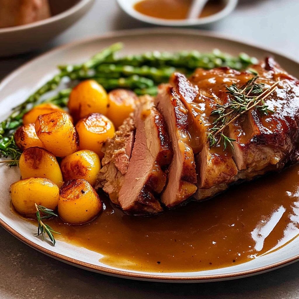 Christmas Roast Lamb Leg with Gravy
