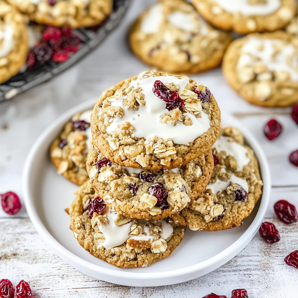 Christmas White Chocolate Dipped Cranberry Oatmeal Cookies