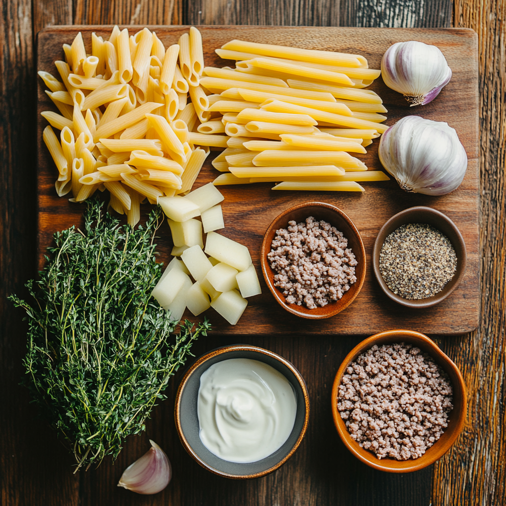 Creamy Beef Pasta ingredients