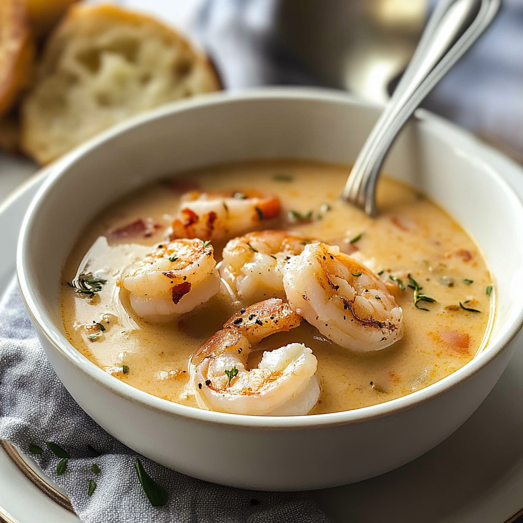 Creamy Shrimp Bisque with Pancetta