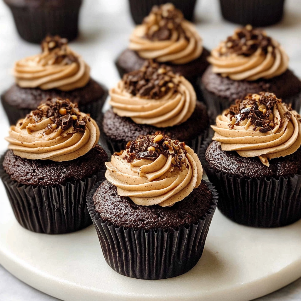 Dark Chocolate Cupcakes with Creamy Peanut Butter Frosting