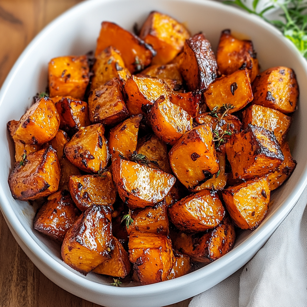 Maple Glazed Roasted Sweet Potatoes: