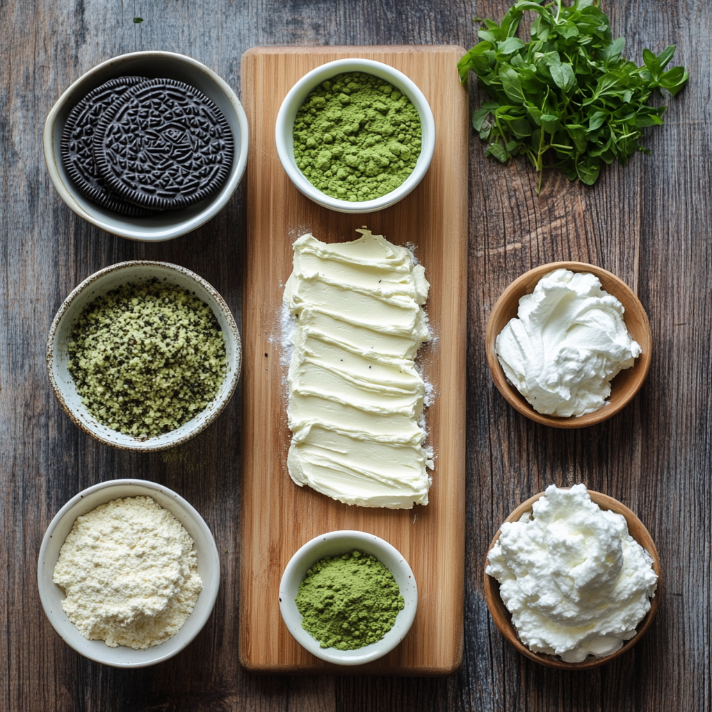 No-Bake Matcha Cheesecake with Oreo Crust ingredients
