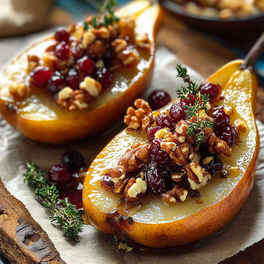 Pears with Blue Cheese, Cranberries, and Walnuts