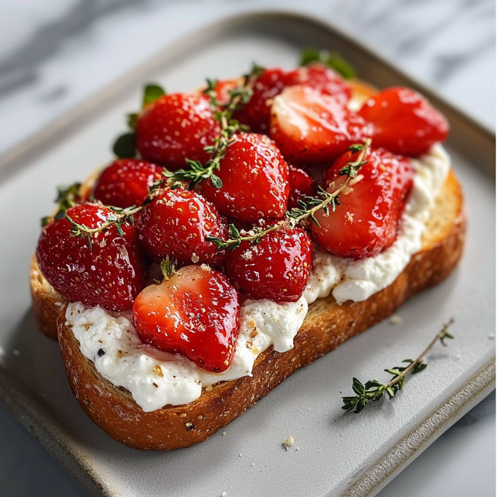 Roasted Strawberry Whipped Ricotta Toast Recipe