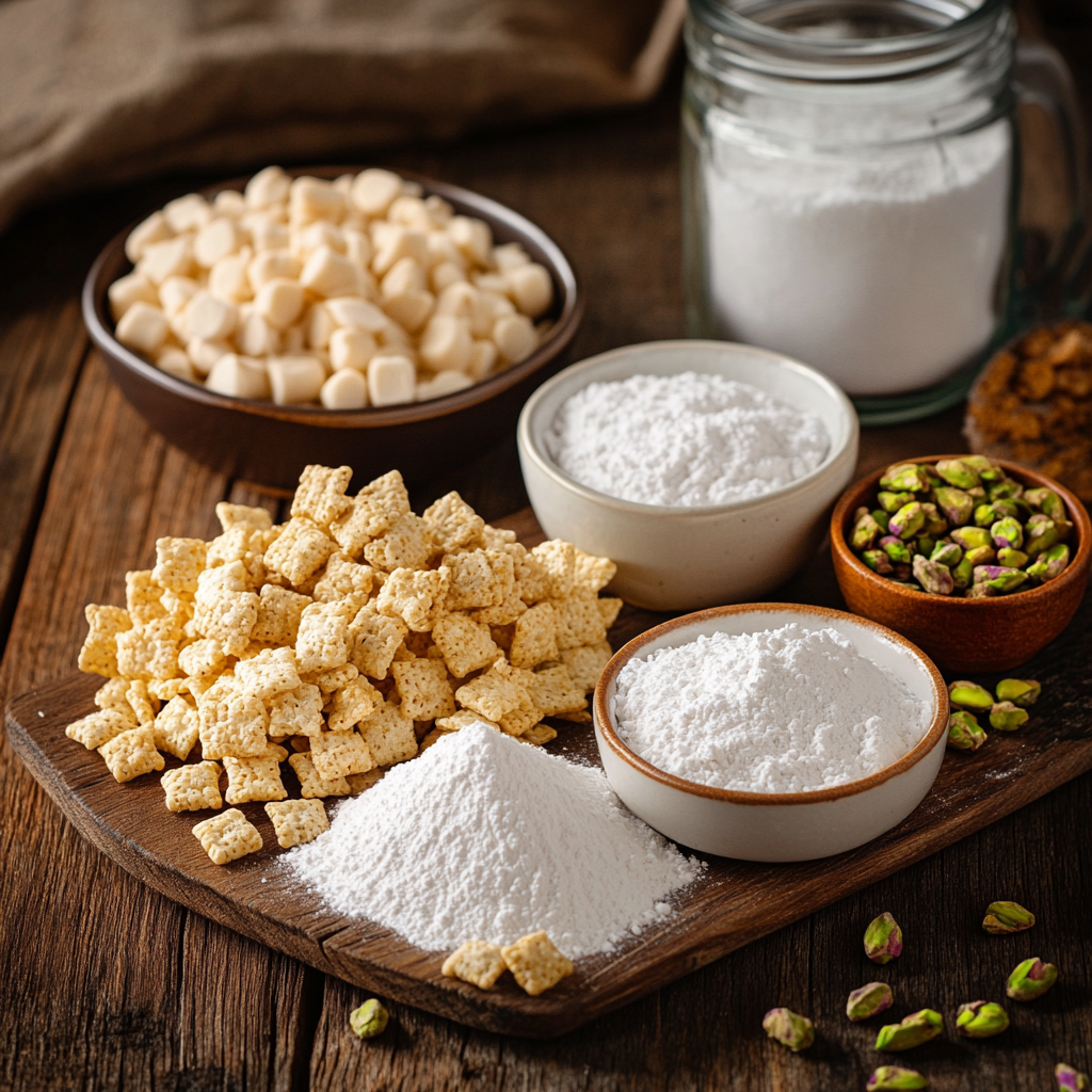 Pistachio Puppy Chow 17 va20107 Ingredients image of 4 cups Chex cereal 1 cup white cho 6ee74f00 fd40 46af 8572 0aa882e3bce0