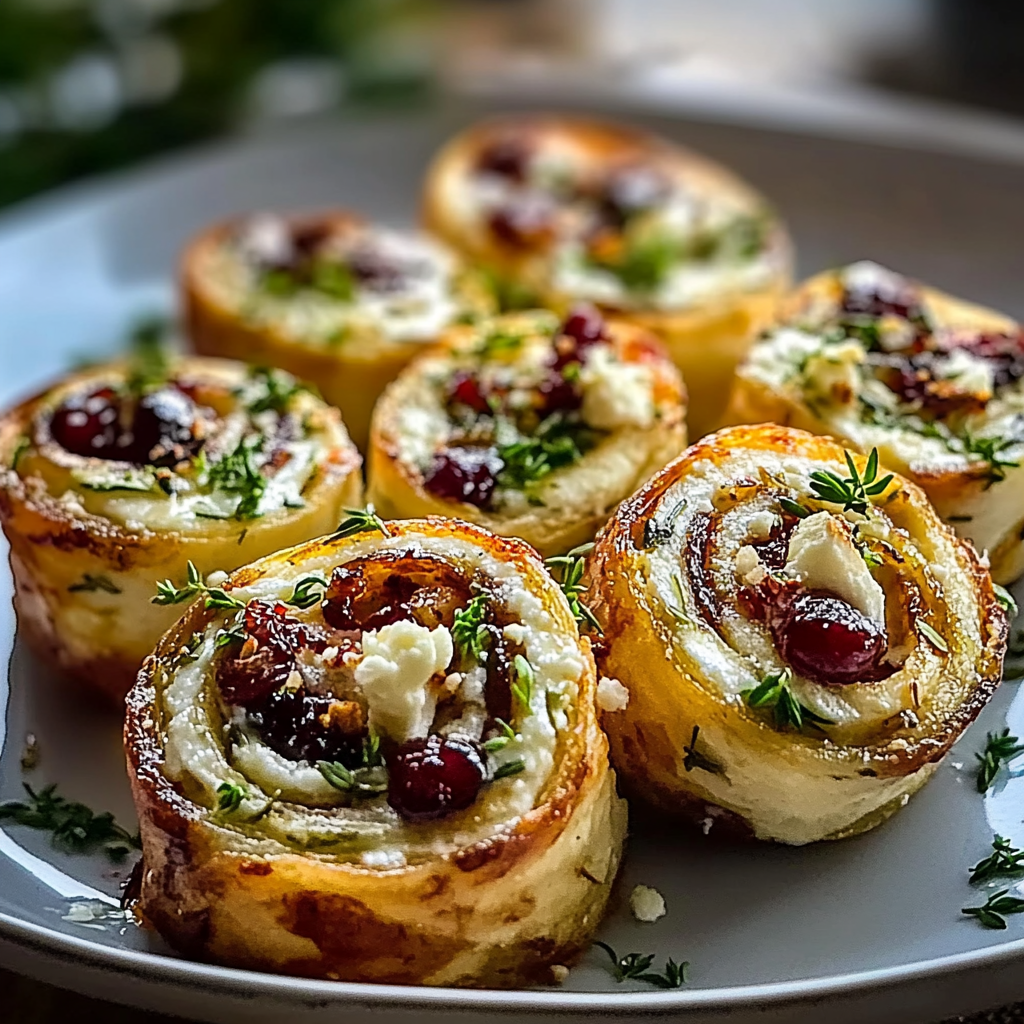 Cranberry Cream Cheese Pinwheels with Feta & Herbs