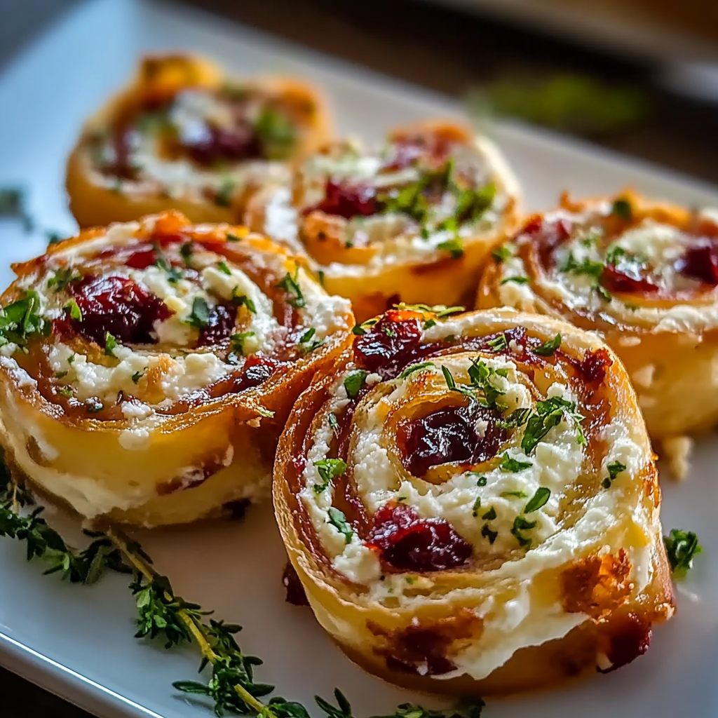 Cranberry Cream Cheese Pinwheels with Feta & Herbs