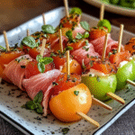 Prosciutto Wrapped Melon Skewers 1
