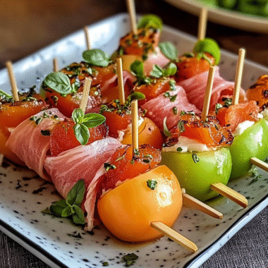 Prosciutto Wrapped Melon Skewers 1