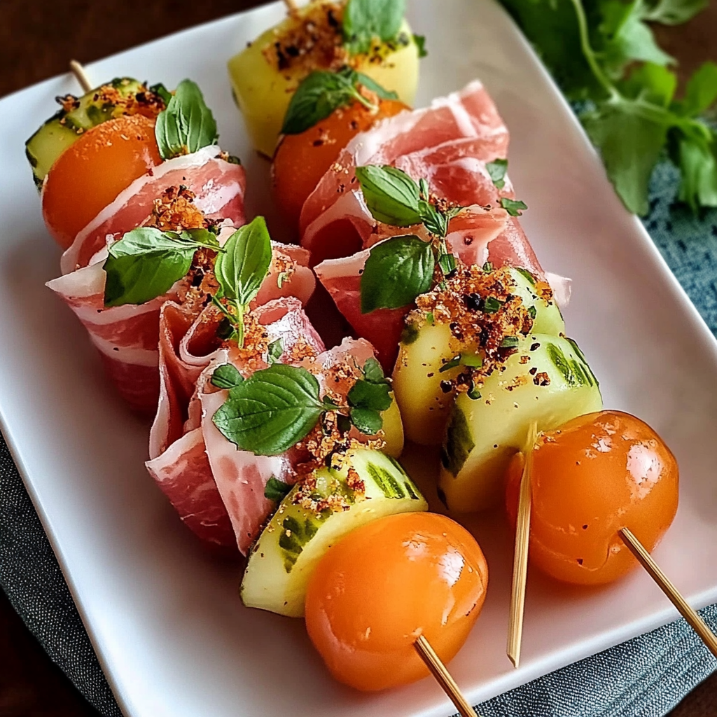 Prosciutto-Wrapped Melon Skewers