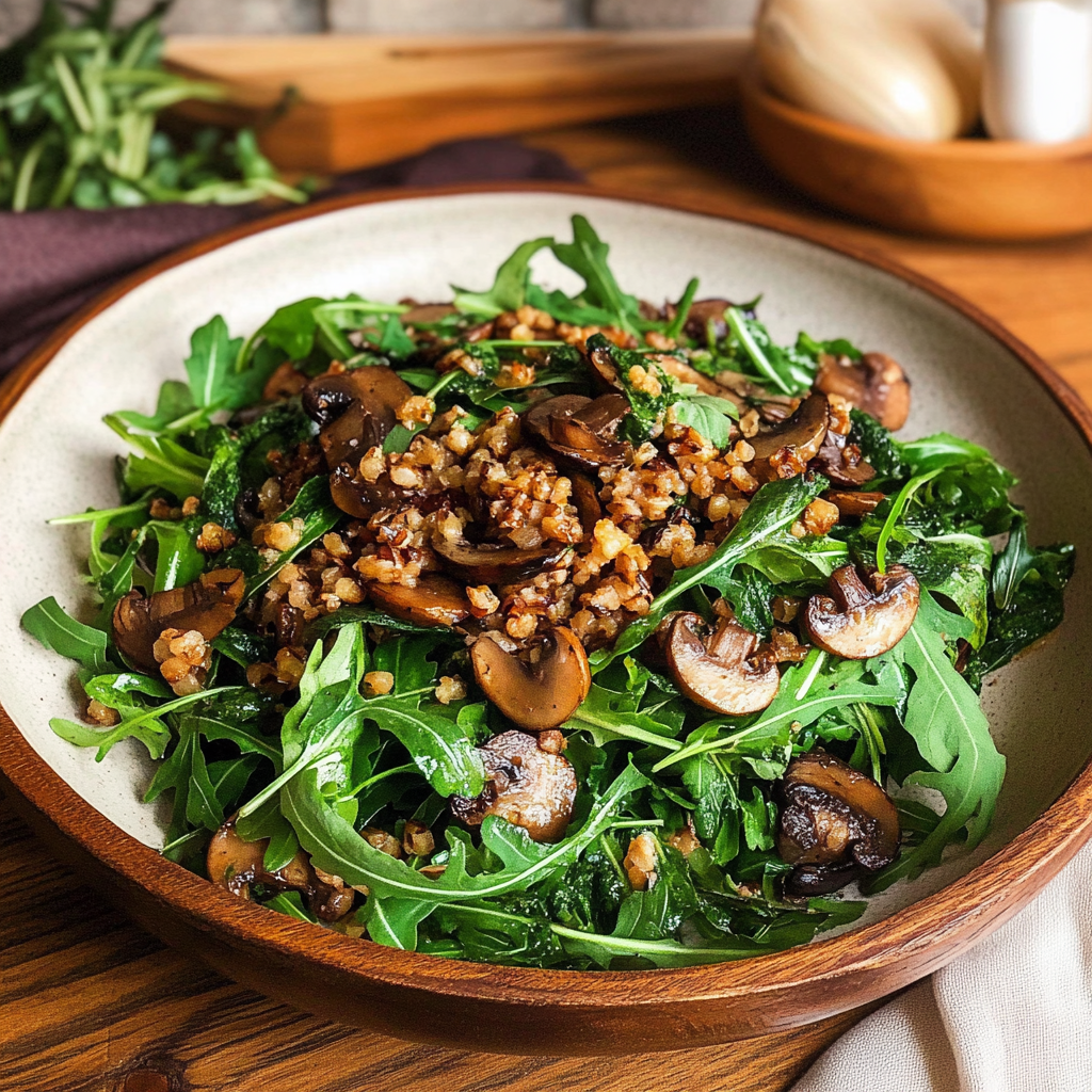 Roasted Mushroom and Arugula Salad with Crispy Barley 1