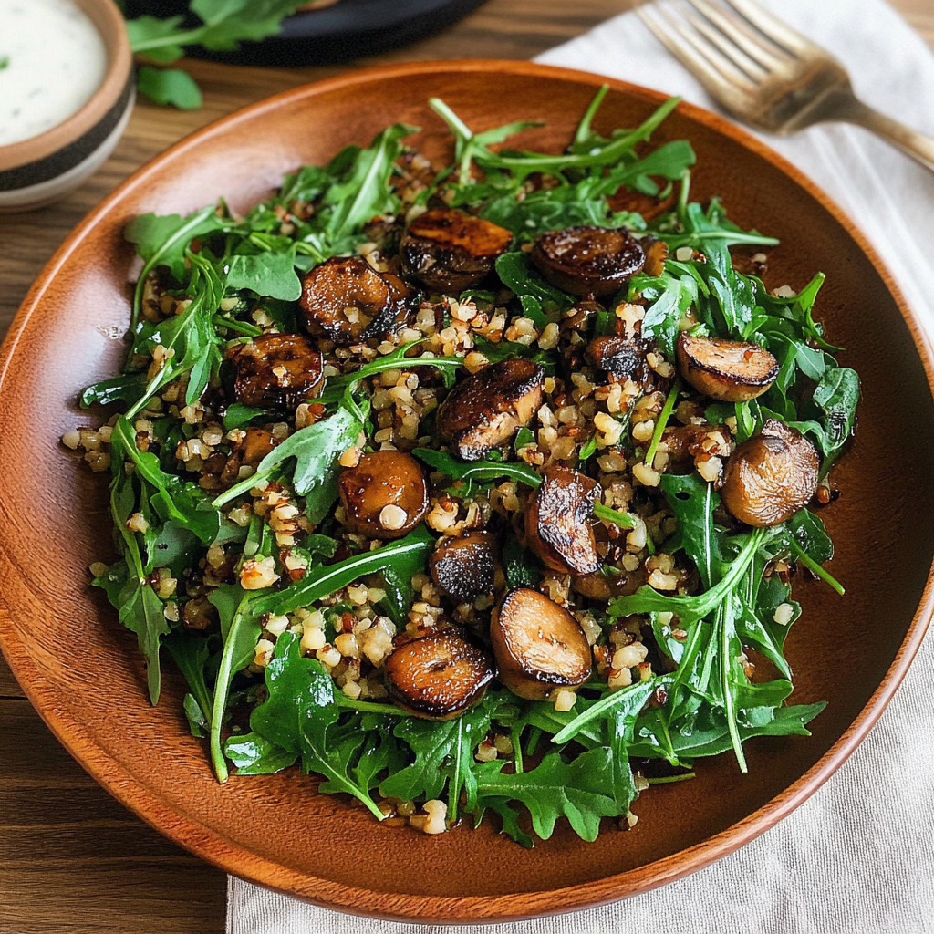 Roasted Mushroom and Arugula Salad with Crispy Barley