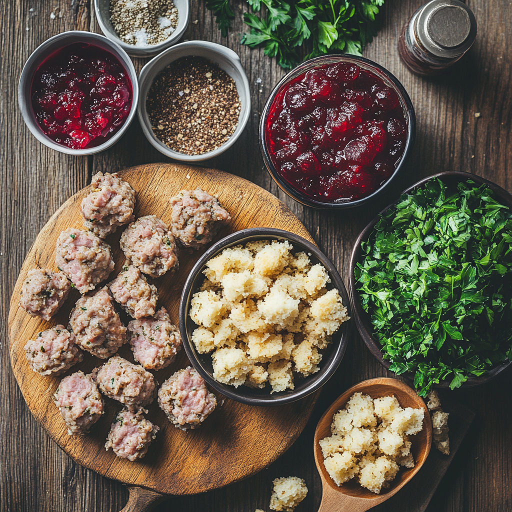Beef Sausage Stuffing Bites & Cranberry Dip ingredients