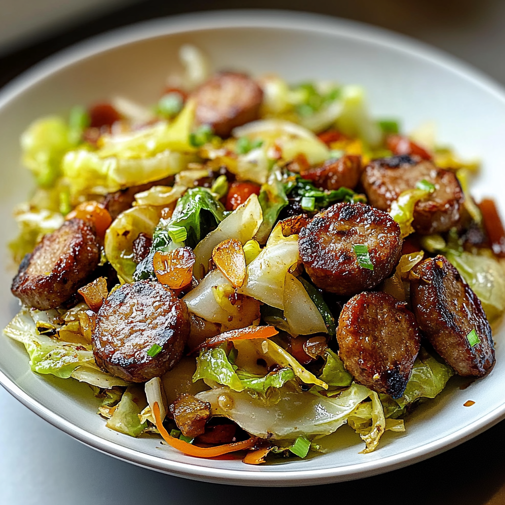 Beef Sausage and Cabbage Stir Fry