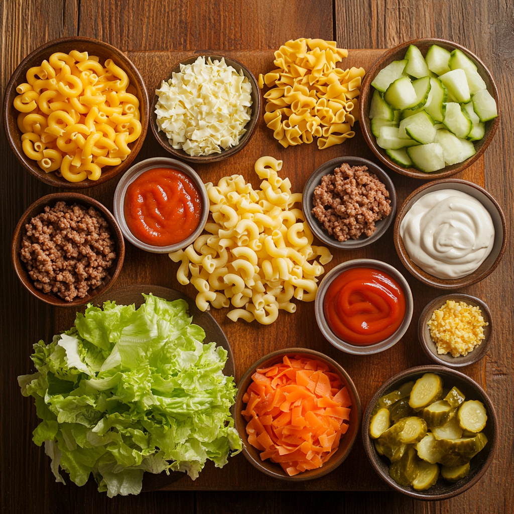 Big Mac Pasta Salad 21 Big Mac Pasta Salad ingredients