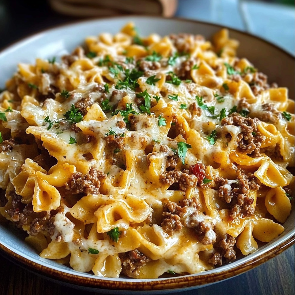 Cajun Cream Cheese Alfredo Bowties with Spiced Ground Beef 1