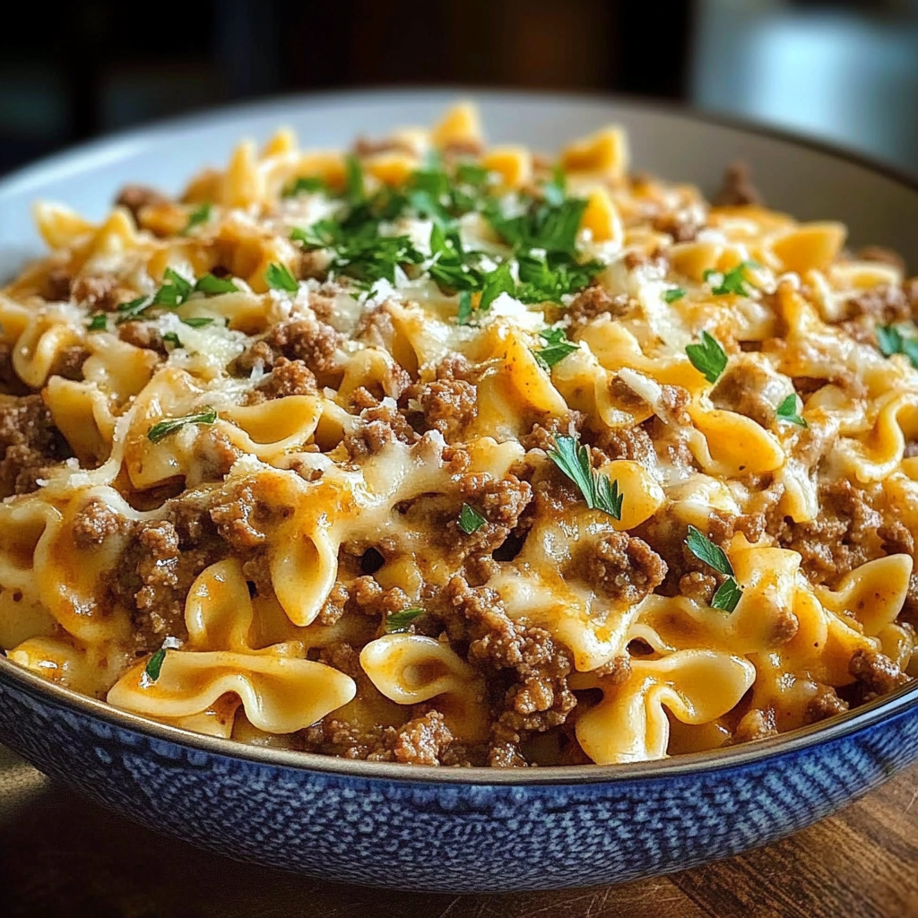 Cajun Cream Cheese Alfredo Bowties with Spiced Ground Beef