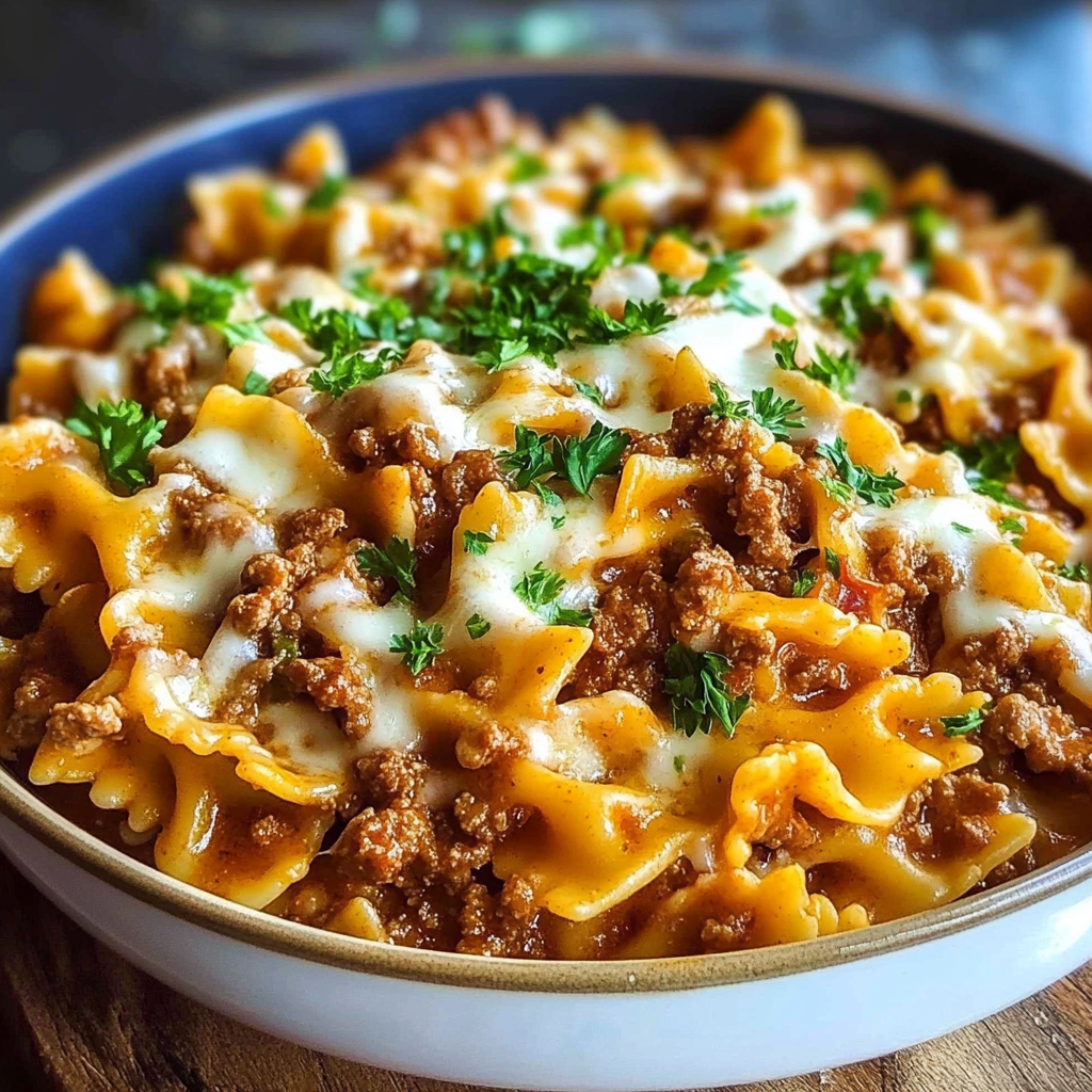 Cajun Cream Cheese Alfredo Bowties with Spiced Ground Beef