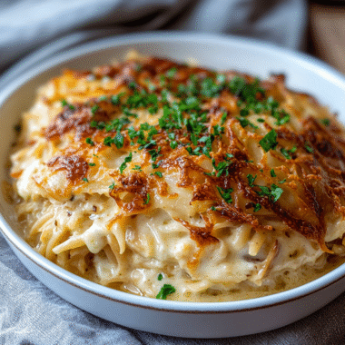 French Onion Chicken Orzo Casserole 1