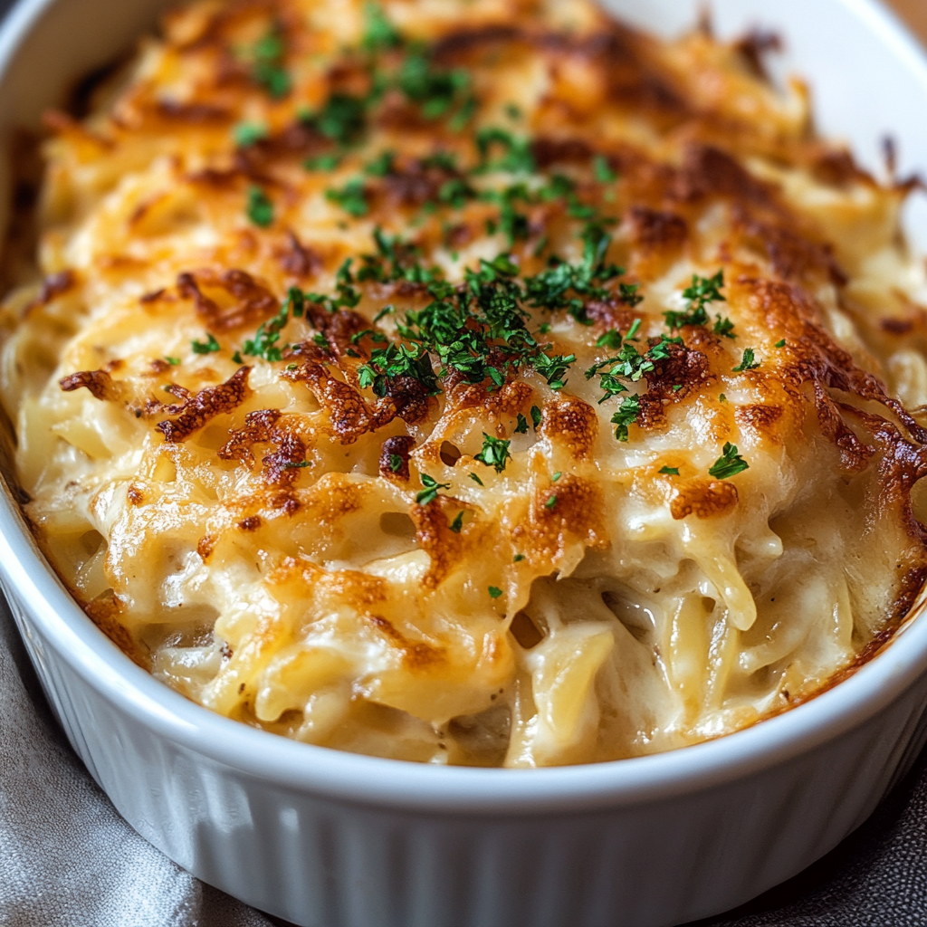 French Onion Chicken Orzo Casserole
