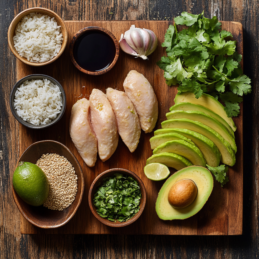 Honey Lime Chicken & Avocado Rice Stack ingredients