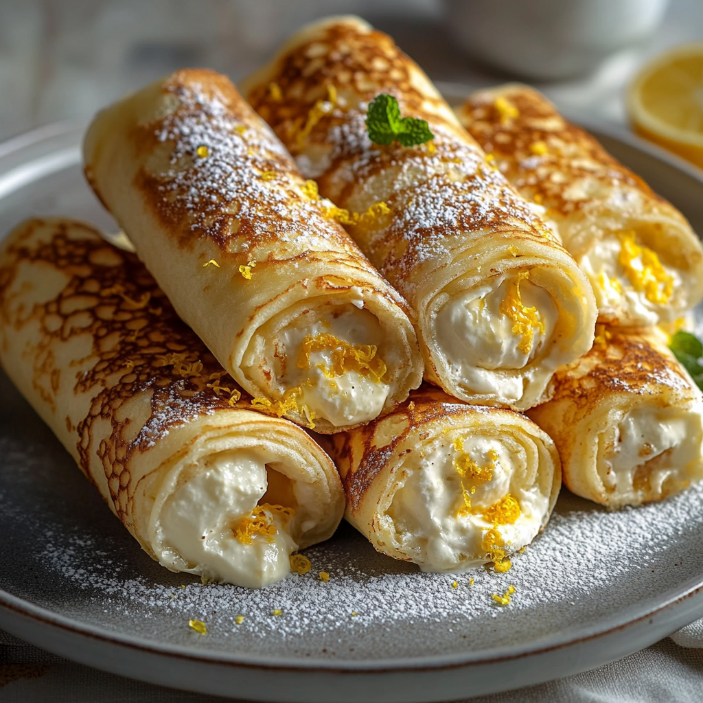 Lemon Cream Cheese Stuffed Pancake Rolls
