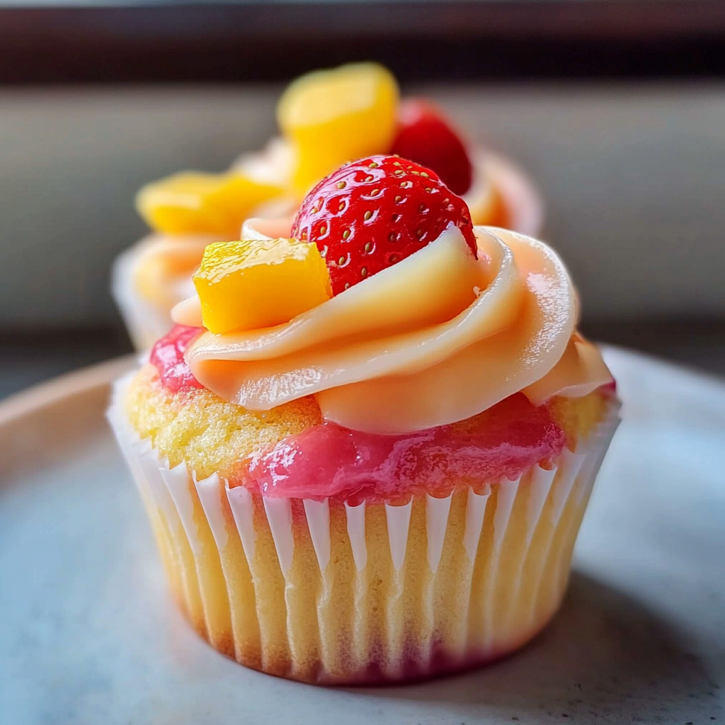 Mango Strawberry Sunset Cupcakes
