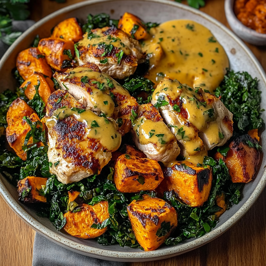 Maple Dijon Chicken Roasted Sweet Potato Bowls 1
