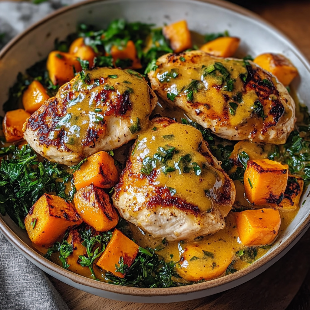 Maple Dijon Chicken & Roasted Sweet Potato Bowls