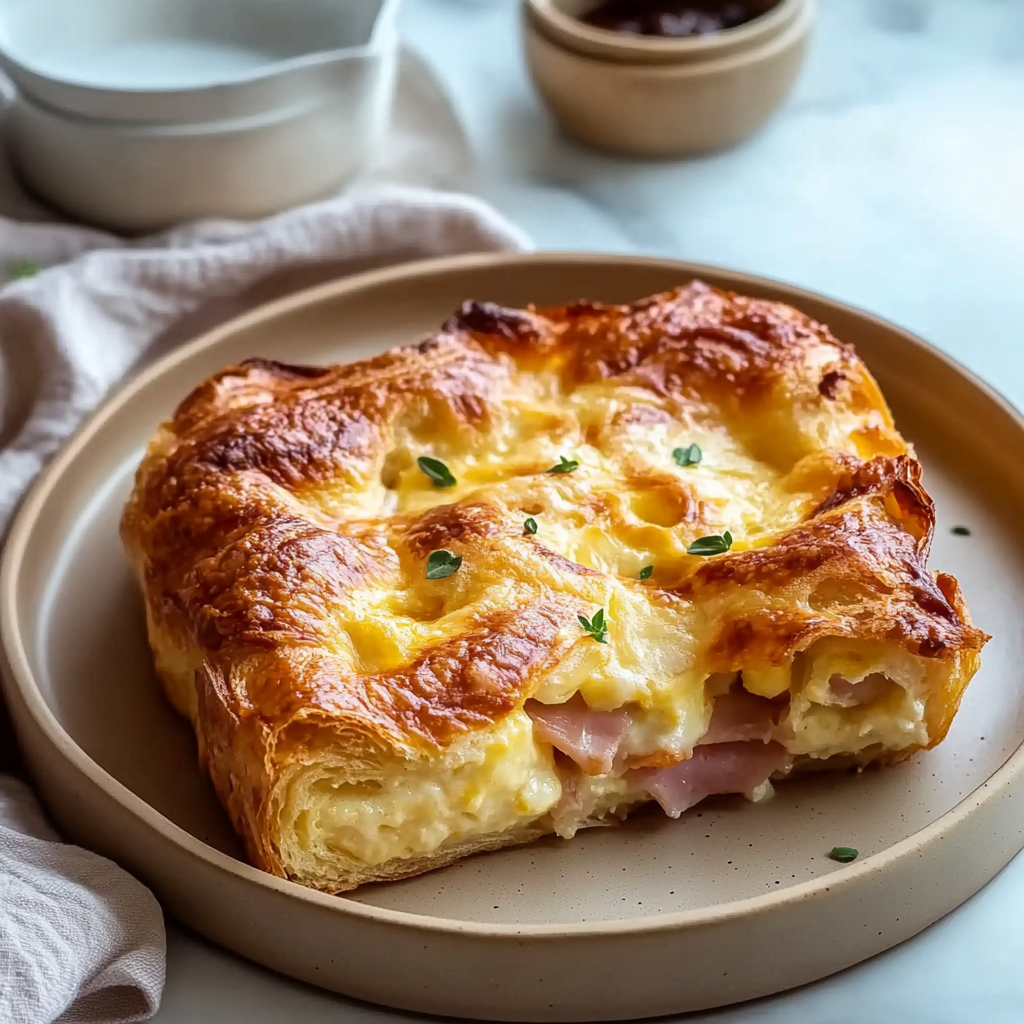 Ham and Cheese Croissant Breakfast Casserole 1