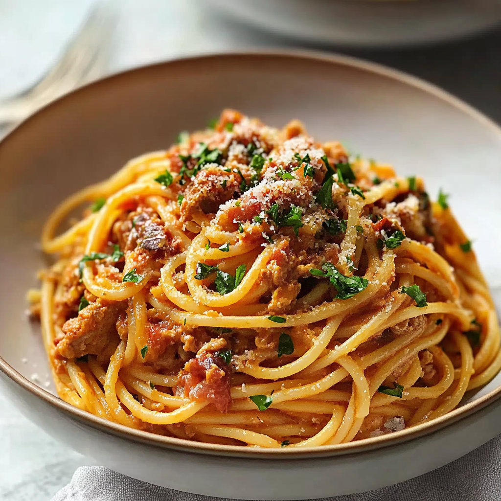 Spaghetti Puttanesca with Tuna
