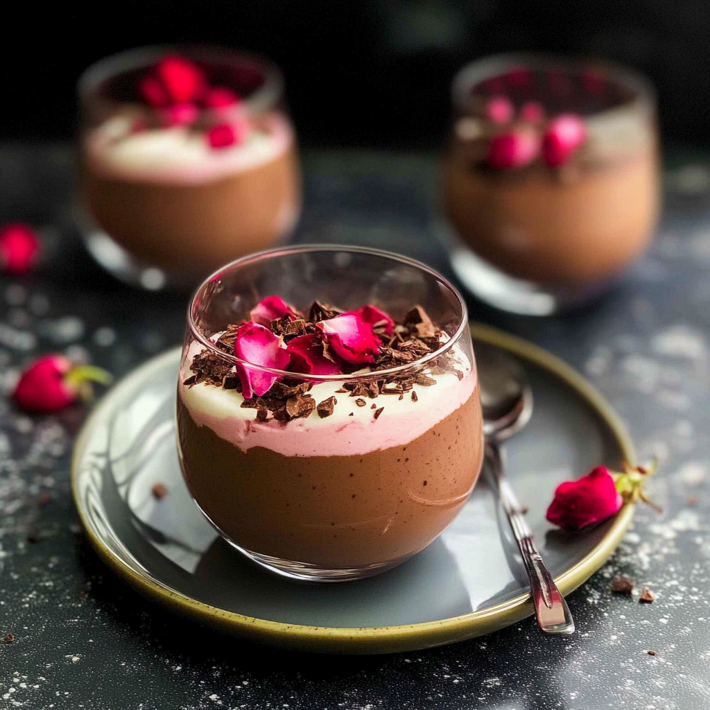 Valentine Rhubarb Rose Dark Chocolate Parfaits