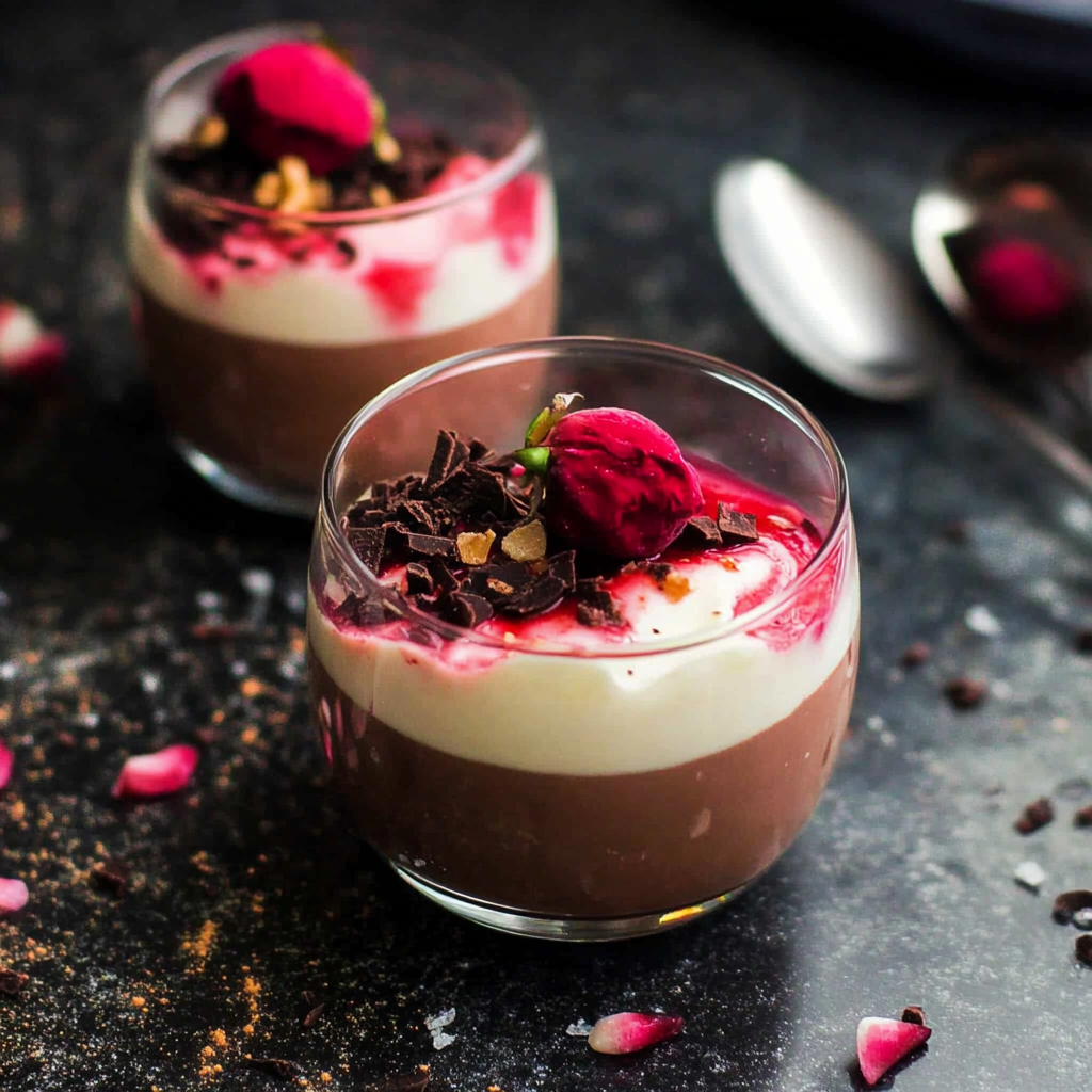 Valentine Rhubarb Rose Dark Chocolate Parfaits