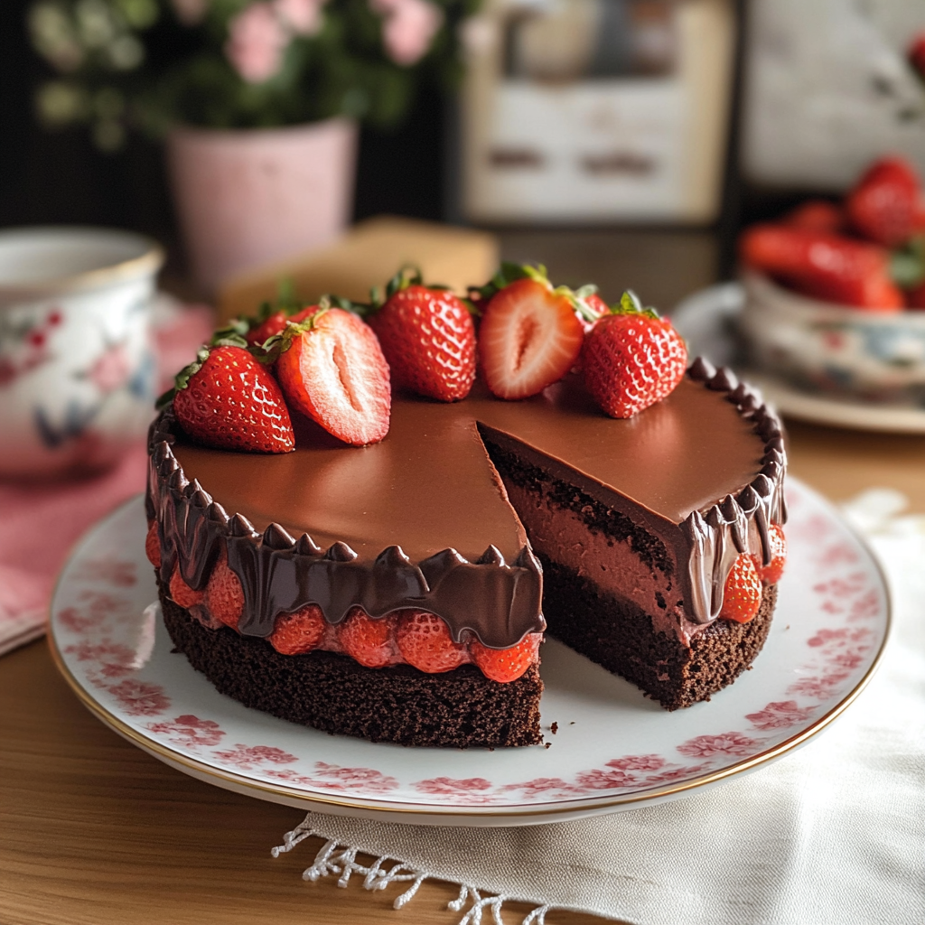 Valentine Strawberry Chocolate Mousse Cake